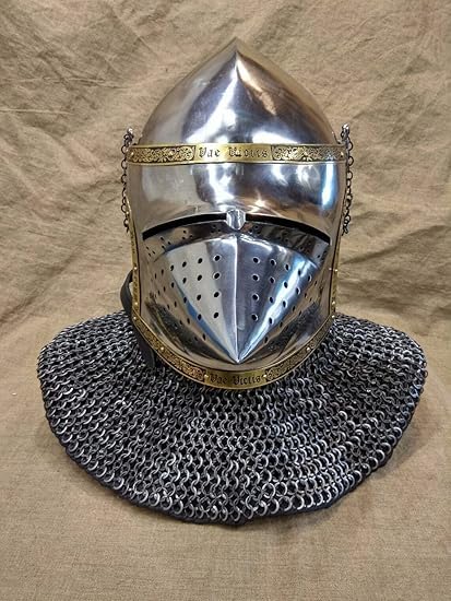 Casque médiéval Bascinet Hounskull avec visière gravée - Cadeau de collection pour père - Argent