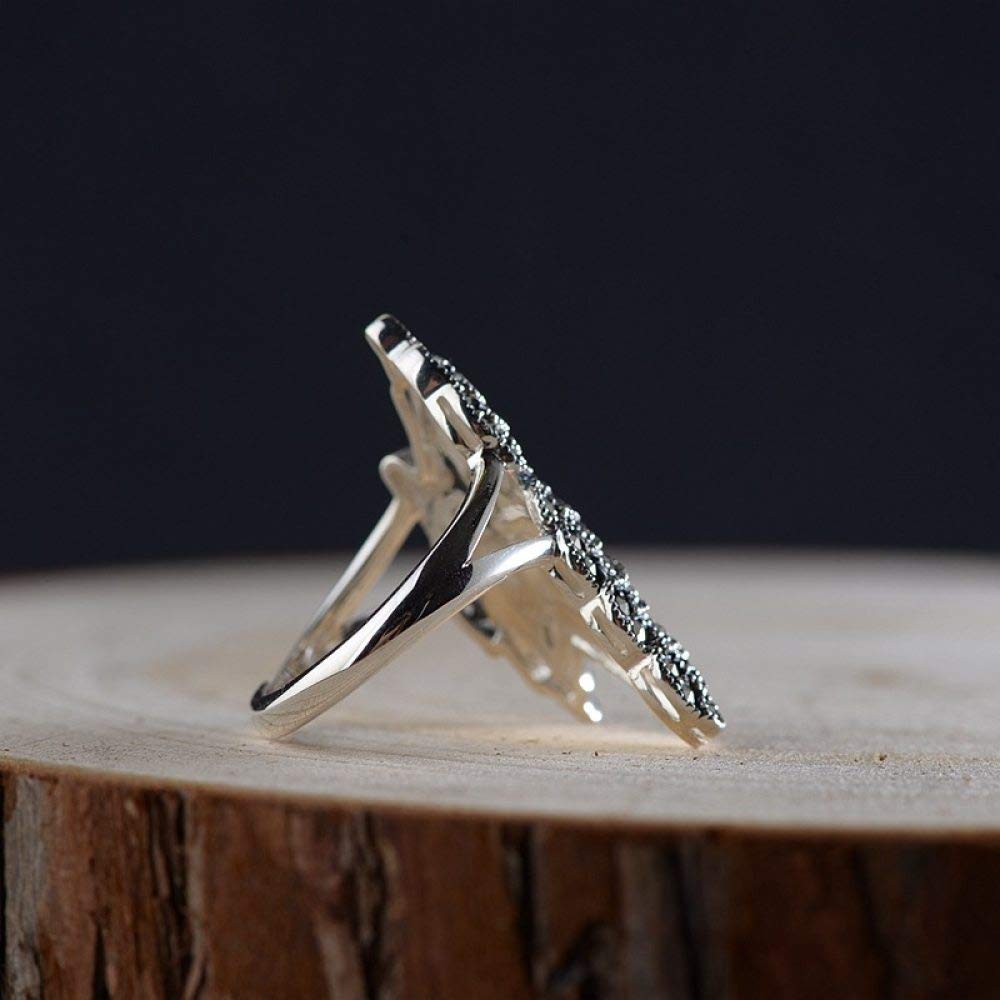 Anello In Argento 925 Da Donna,S925 Sterling Silver Grande Farfalla Zircone Anello Nero Anelli Regolabili Retrò Anello Dito Indice Argento Eternity Ring Fascino Di Nozze Gioielli Regali Per Uomini
