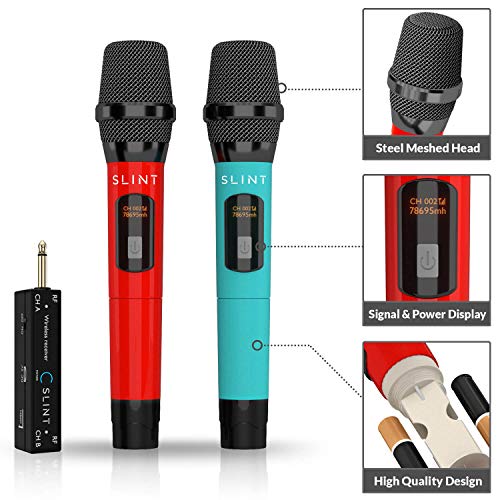 Wireless Microphone System - Microfonos Inalambricos Wireless Microphone System UHF Handheld Mic - Dual Professional Microphone Set for Karaoke Machine, Party, Church with Receiver