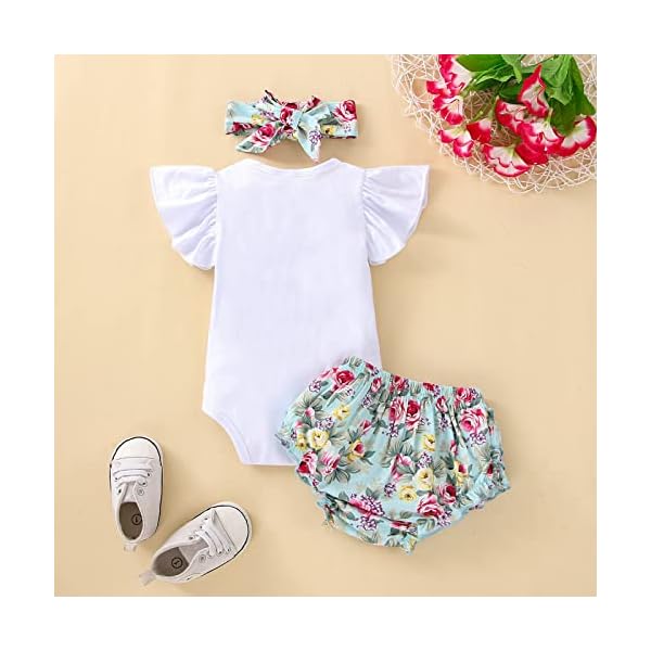 Newborn Baby Girl First Fathers Day Outfit Summer Flutter Sleeve Bodysuit+Floral Ruffle Bloomer Skirt Clothes Set - Image 4