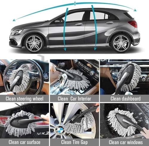 Image of 5 Pcs Car Cleaning Kit Combo with Microfiber Duster, Cloth & 2 Detailing Brushes | Multipurpose Interior Exterior Cleaning Tools for Dashboard, AC Vent, Glass, Bike, Home & Office Cleaning (5)
