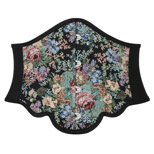 Women Elastic Corset Belt Renaissance Floral Printed Underbust Corset Wide Costume Stretch Waist Belt