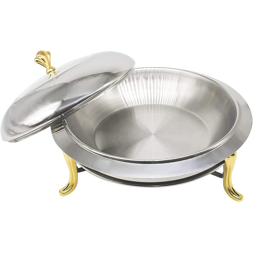 Scaldavivande per Buffet Rotondo con Coperchio Visibile, Scaldavivande per Buffet in Acciaio Inossidabile con Vaschette per Alimenti E Porta Carburante per Catering Feste (Confezione da 2)