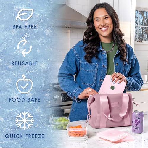 Image of Cool Coolers by Fit & Fresh Slim Ice Packs, Quick Freeze Reusable Ice Packs for Lunch Boxes & Coolers, Long-Lasting, Space Saving Lunch Ice Packs, Light Pink, 4Pk