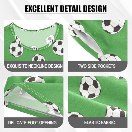 ALAZA White Black Soccer Ball Green Pajamas Short Sleeve 2 Piece Sleepwear Top and Bottom Pajama Set Unisex4