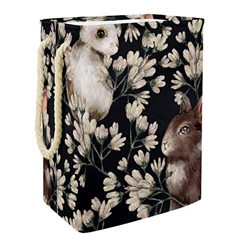 Panier à linge personnalisé aquarelle lapin et fleurs blanches - 2