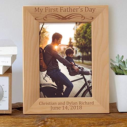 My First Father's Day Personalized Wooden Picture Frame 4" x 6" Brown (Vertical)