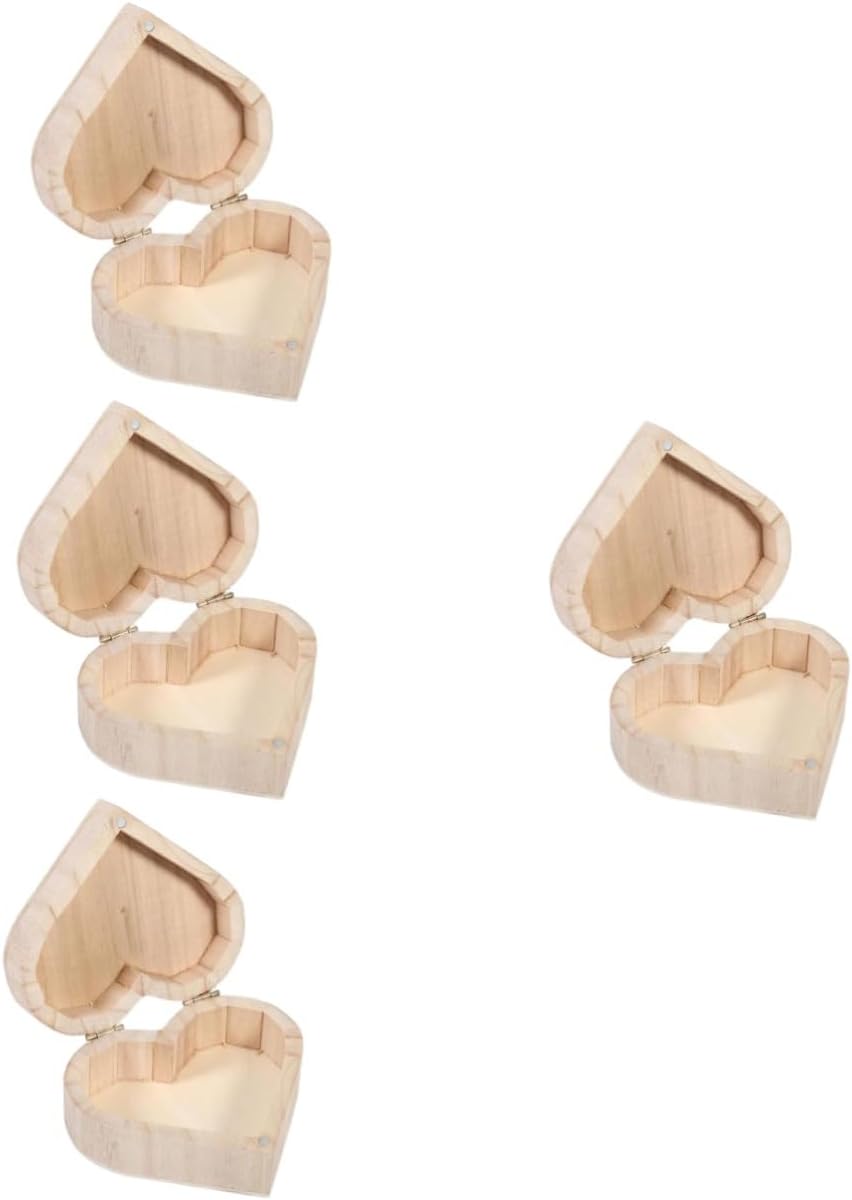 4pcs Heart-shaped Wooden Jewelry Box Decorative Storage Case for Sundries and Jewelry Design for and Organizing for Weddings and Special Occasions