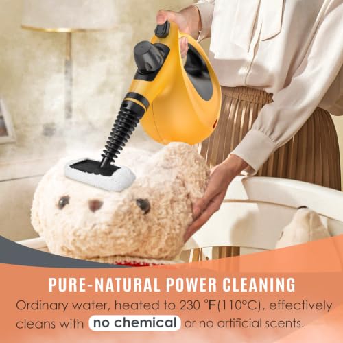 Phueut Pressurized Handheld Multi-Surface Natural Steam Cleaner with 12 pcs Accessories, Multi-Purpose Steamer for Home Use, Steamer for Cleaning Floor, Upholstery, Grout and Car (Orange) by Phueut - Used condition - Image 3