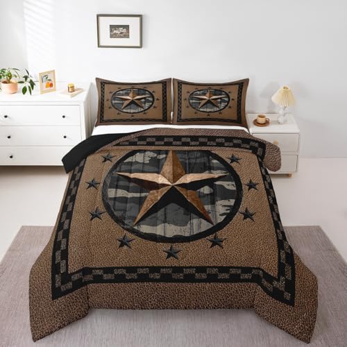 Image of Feelyou Western Texas Comforter Set Full Size, Kids Camo Texas Star Bedding Set Patriotism Comforter Cowboy Duvet Insert Bed Set 3Pcs