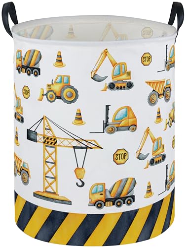 Image of ESSME Kids Laundry Basket,Car Hamper Collapsible Canvas Waterproof Storage Bin for Boys, Nursery Hamper,Gift Baskets,toy bins(Engineering vehicle)