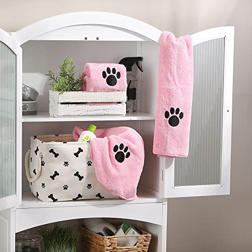 Image of Bone Dry Pet Grooming Towel Collection Embroidered Absorbent Microfiber Drying Set, 15x30, Pink, 3 Count