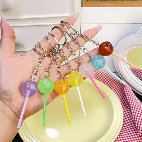 1PCS Lovely Resin Candy Lollipop Keychains, Mini Lollipops Tiny Candy Charms Key Ring Handbag Pendants Backpack Decoration (Random Color)