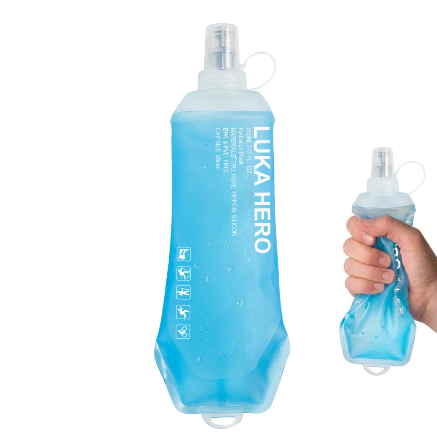 LUKA HERO Soft Flask, 500ml Foldable TPU Collapsible Water Bottle for Running, Cycling, Hiking, Marathon, Hydration Pack (1)
