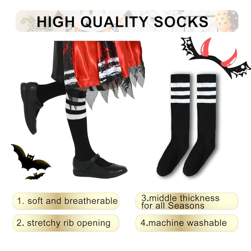 Sincere Party Zombie Cheerleader Costume Zombie Devil Dress with Pompom,Tights,Fishnet Gloves,Devil Horns Clips L(8-10) - Image 4