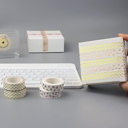 Miniatura 9 de NatSumeBasics Juego de cintas washi de aluminio, 2 unidades de 0.6 pulgadas x 32 pies, cinta adhesiva de corazón de bronce para diarios de