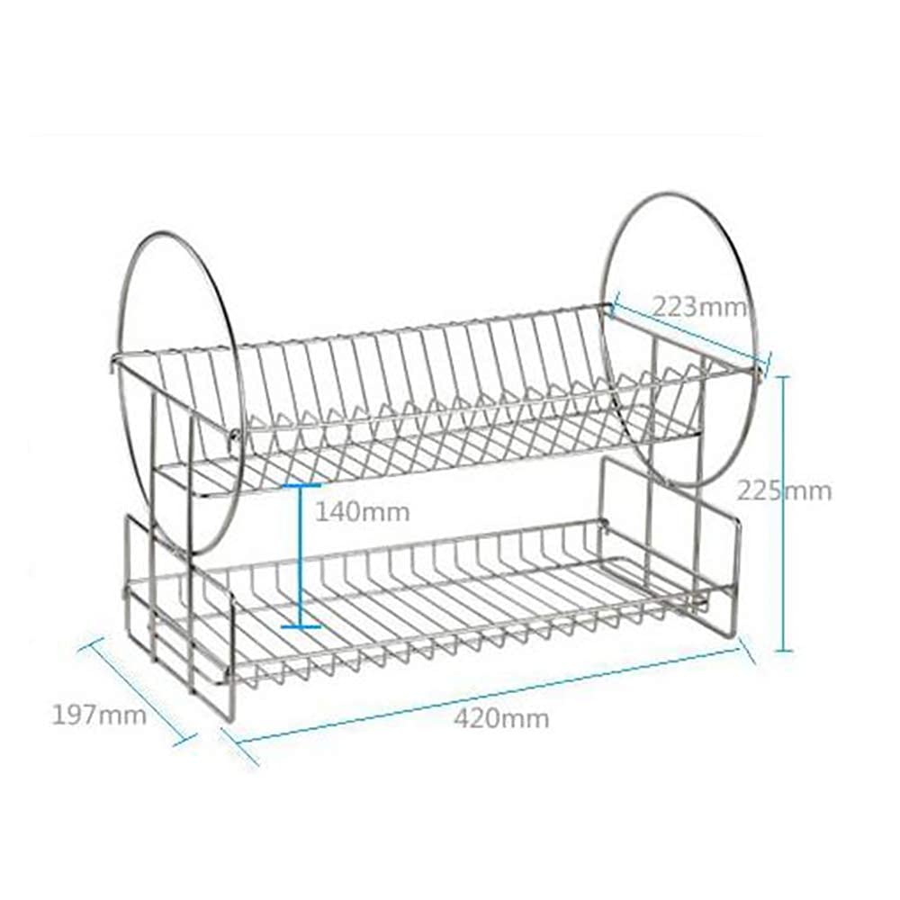 Égouttoir à vaisselle en acier inoxydable avec plateau d'égouttement amovible – Égouttoir à vaisselle pour comptoir de cuisine peu encombrant (42 x 19 cm) – Organiseur de cuisine durable et élégant