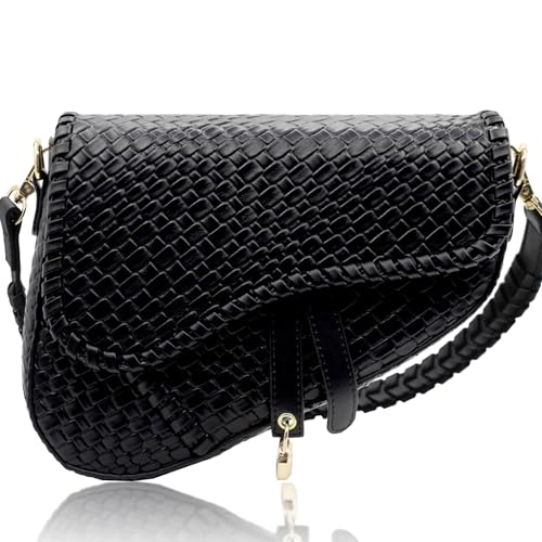 fashion women saddle shoulder bag clutch purse small crossbody satchel handbag woven imitation crocodile leather bag