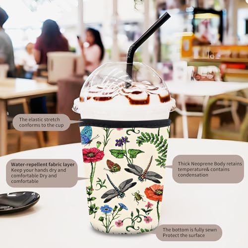 Image of 3 Pack Reusable Neoprene Insulator Sleeve for Iced Coffee Cups, Funny Coffee Cup Sleeves for 16-32oz Coffee cups, Cute Drink Sleeve for Cold Hot Beverages Cute Colorful Floral