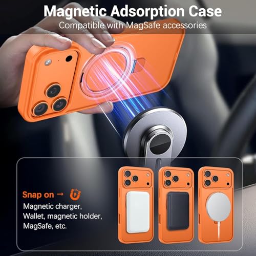 Image of DIZORO Silicone Magnetic Ring Stand Compatible for iPhone 17 Pro Case [Military Drop Protection] [Compatible with MagSafe] Shockproof Case Matte Translucent Slim Phone Case - (Black)