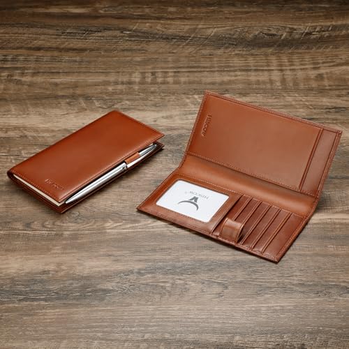 Image of HISCOW Soft Leather Checkbook Cover & Card Holder with Divider - Italian Calfskin (Brown Vegetable-Tanned Leather)