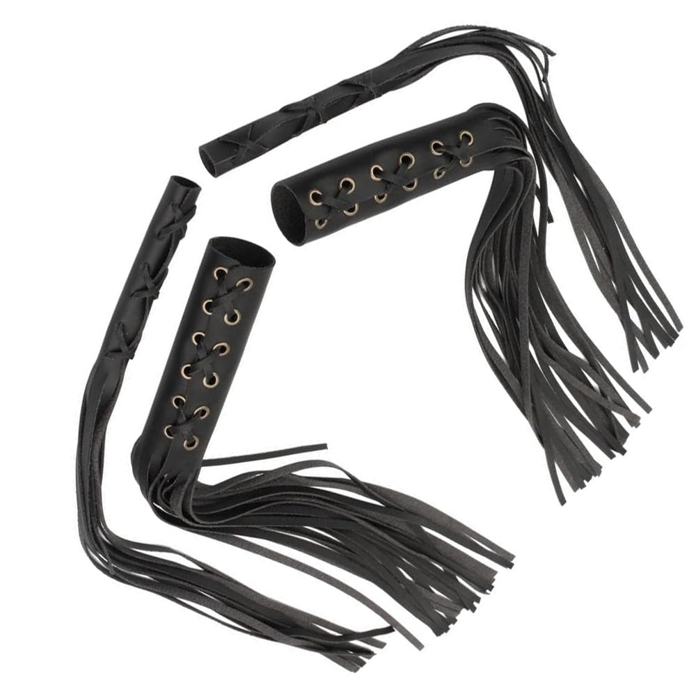 Riloer Manopole universali per freno e frizione con frange per moto, con nappe, in pelle, con nappa, copertura per leva del freno, colore nero