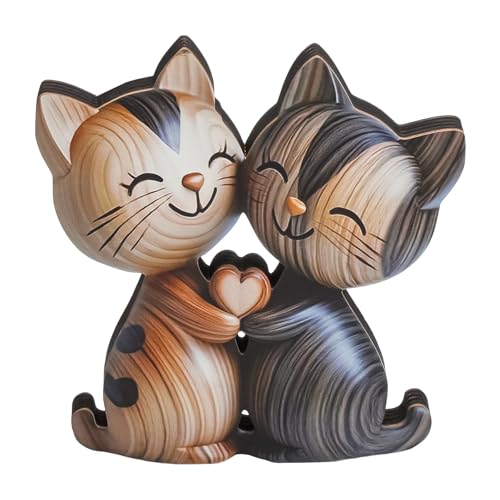 WOKICOR Figura decorativa de madera para gatos, diseño de gato en 2D, para oficina, estantería y salón, regalo de gato y decoración de madera para parejas amantes de los gatos