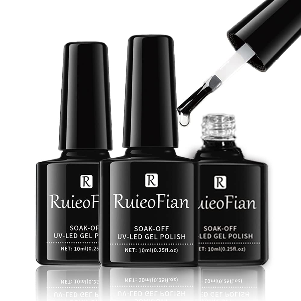 3Pcs 10ml Gel Nail Polish Base &Top Coat Set, No Wipe Top