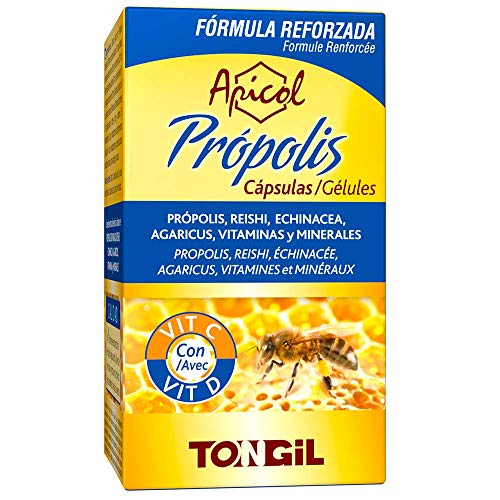 Apicol Própolis Cápsulas | Refuerza tus defensas con Equinácea Propóleo y Vitamina C | Fórmula Completa con Reishi, Agaricus, Cobre, Hierro y Vitamin D | 40 Cápsulas de Tongil