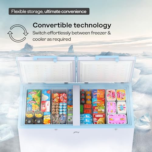 Image of Godrej DH ESNCH 430D 2HCLP RW with 5 Years Comprehensive Warranty, Pentacool+ Cooling, D-Cool technology, Cools even at 50 C, Double Door Convertible Deep Freezer (405L 4 Star, White)