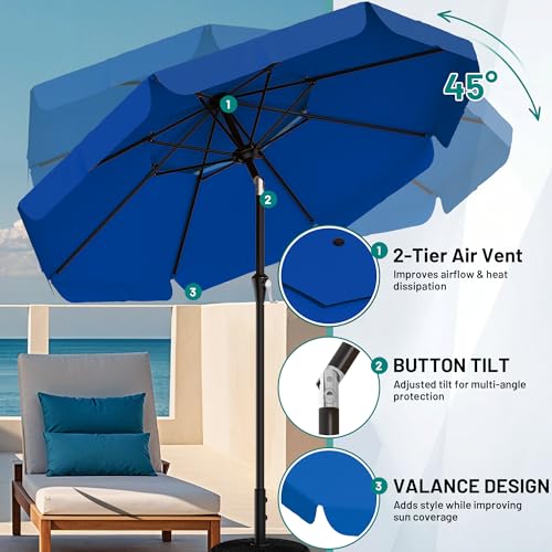 Image of AreShark 9ft 2-Tier Patio Umbrella with Valance - Outdoor Umbrella Waterproof UV Protection, Market Table Umbrella w /Push Button Tilt&Crank for Pool, Porch, Garden(Royal Blue)