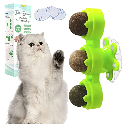 Balle d'herbe à chat rotative 3 en 1 - Ventouse à l'herbe à chat - Jouet d'herbe à chat pour lécher les dents de chat - Jouet à mâcher pour chatons Cover