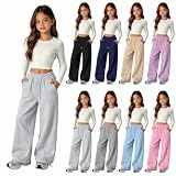 TYUSGH Pantalons de sport à jambe large pour jeunes filles, taille haute, ourlet ouvert, 11-12 ans