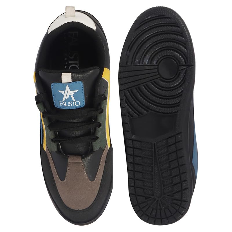 Image of FAUSTO Men's Colorblocked Low Top Classic Lace-Up Sneaker Shoes|Low Ankle Casual Shoes|All Day Comfortable Sneakers