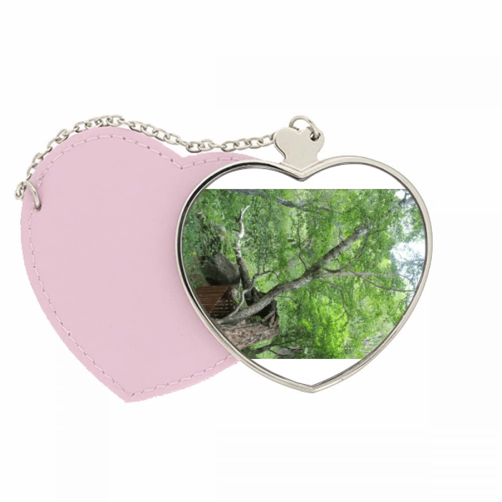 Changbai Mountain Yuehua Art Deco Fashion Mirror Travel Purse Makeup Heart Pink