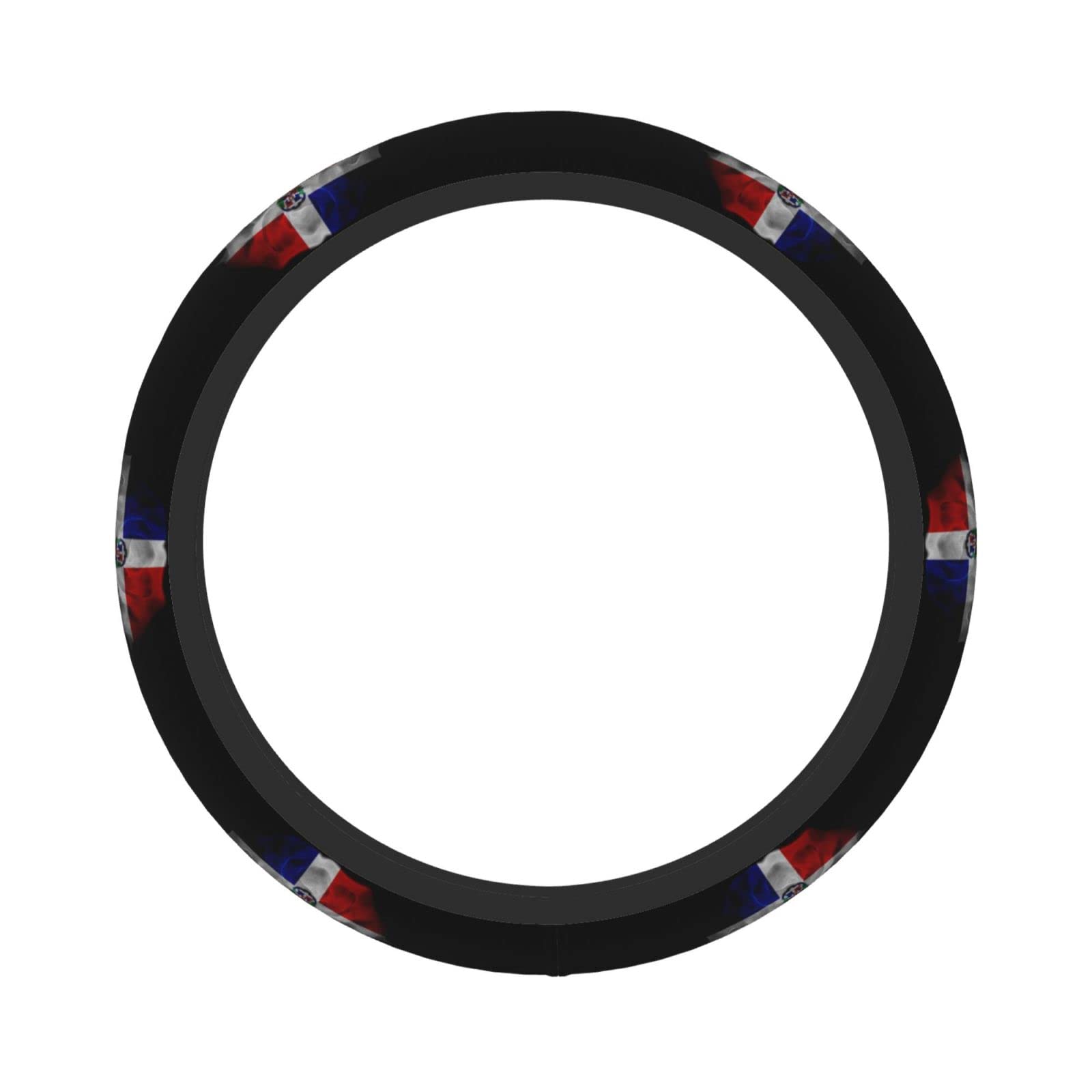 Dominican Republic Flag Rose Steering Wheel Cover for Men Women Anti-Slip Elastic Thickened Steering Wheel Cover Universal Fit 15 Inch