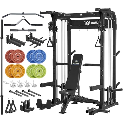 Image of MAJOR FITNESS F22 Power Rack, 1600lbs All-in-One Squat Rack with Dual Pulley System, Heavy-Duty Steel Frame, Attachments & Storage for Home Gym Strength Training