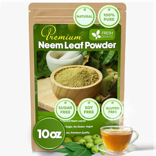 Image of FreshDrinkUS, Premium 10oz Neem Leaf Powder, 100% Natural and Pure from Neem Leaves Dried, for Hair and Skin, No Additives, No Gluten, No Sugar, Vegan
