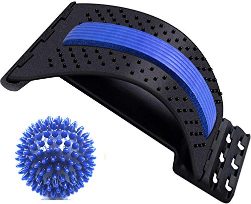 Spine Deck, Back Stretcher for Pain Relief, (Free Massage Ball) Lower and Upper Muscle Pain Relief, Multi-Level Lumbar Support Device(Black/Blue)