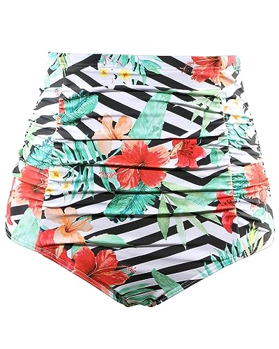 Image of Tempt Me Women's High Waisted Swimsuit Bottom Tummy Control Ruched Bikini Bottom Vintage Swim Bottom Tankini Briefs