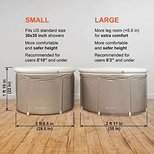 Portable Bathtub (Large) by Homefilos, Japanese Soaking Bath Tub for Shower Stall, Inflatable Flexible Plastic Adult Size Foldable Ofuro