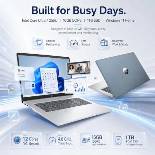 Image of HP New 17.3 inch Touchscreen Business Laptop(2026 Premium Edition), Intel Core Ultra 7 225U(12 Cores, Up to 4.8 GHz), 64GB DDR5, 1TB PCIe, Backlit Keyboard, Fingerprint Reader, Windows 11 with MS365 Web