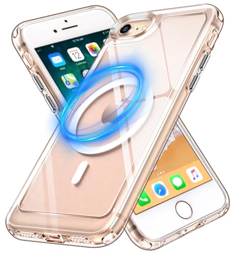 ivoler Clara Funda Magnética para iPhone SE 2022/2020 (3. / 2. Generación) / iPhone 8 4.7 Pulgadas, Compatible con MagSafe, Carcasa Bumper Teléfono Antigolpes Transparente Anti Choques Case