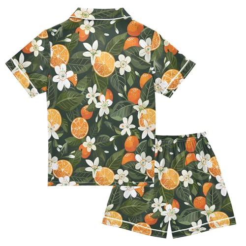 ALAZA Floral Orange Fruit Satin Pajamas Set Short Sleeve Button Down Sleepwear Summer Pjs 2 Piece2