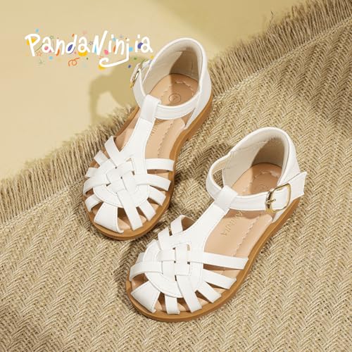 Image of PANDNAINJIA Toddler Girls Sandals T-Strap Dress Summer Shoes | Litte Kids Closed Round toe Strappy Adjustable Non-slip Flower Girl Wedding Party Sandal