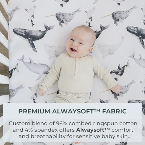 Image of Pobibaby 2 Pack Pack N Play Sheets for Boys - Premium Cotton Blend Fitted Playard Sheet, Soft Breathable Mini Crib Sheets Boy, Playpen Mattress Cover for Standard Travel Playards 38x26 (Seaside)