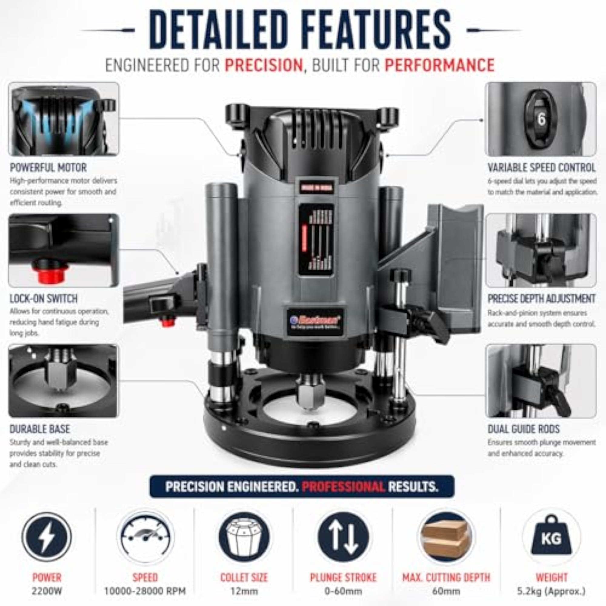 Electric Router EER-812N, 1200W Woodworking Machine