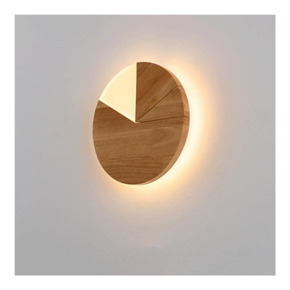 HYJAUSXB Wall Lamps Sconces LED Lights Ultra-Thin Lighting Fixture with Circle Wood, Bedroom Bedside Decoration Lamp Sconce 20CM for and Living Room-2 Lights(OneColor)