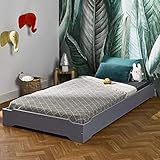 Alfred & Compagnie - Cama apilable (pino macizo, 90 x 190 cm), color gris koala