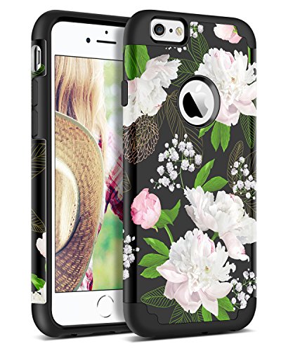 BENTOBEN iPhone 6 Case, iPhone 6S Case, Dual Layer Hybrid Heavy Duty Shockproof Protective Phone Case for iPhone 6 / 6S (4.7 Inch)-Peony Flower